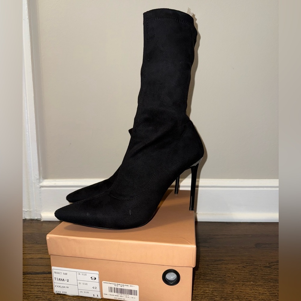 Black, suede, heeled boot, US size 11/UK size 9 from Simmi London